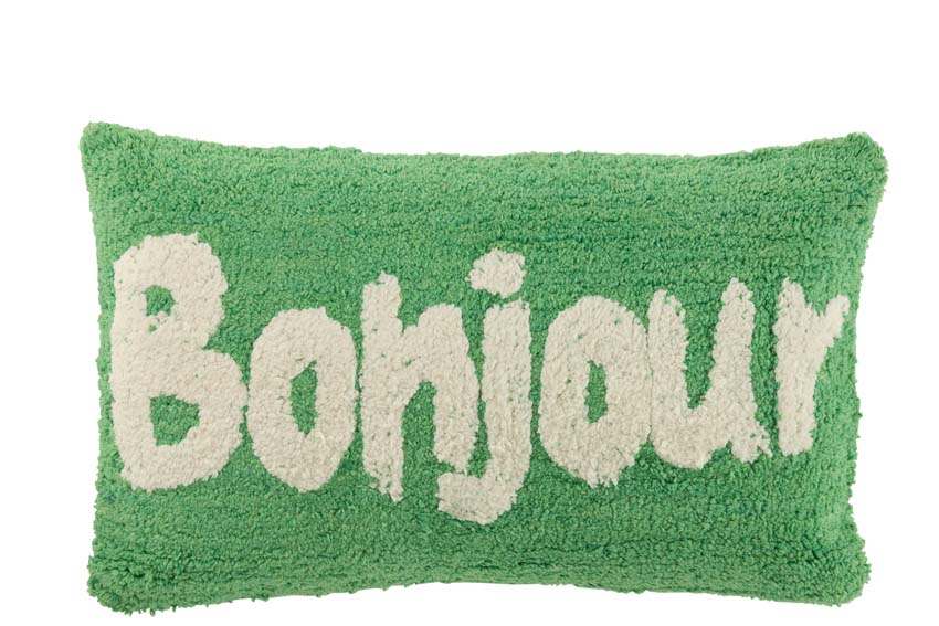 Coussin Bonjour vert 30x50cm