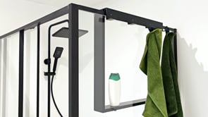 Etagère de douche noir mat 50x50x6,5cm avec 4 crochets