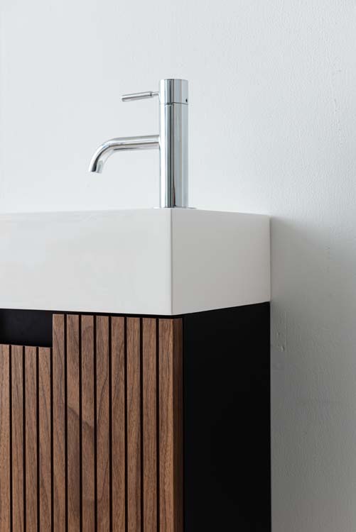 Meuble Willow noir/noyer lavabo blanc brillant