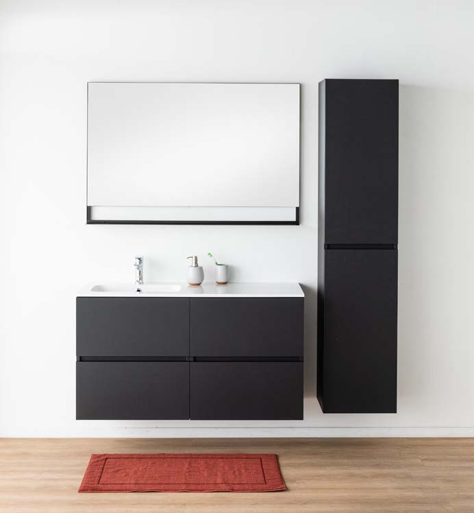 Meuble salle de bain Puro noir mat 4 tiroirs 1200mm lavabo brillant G