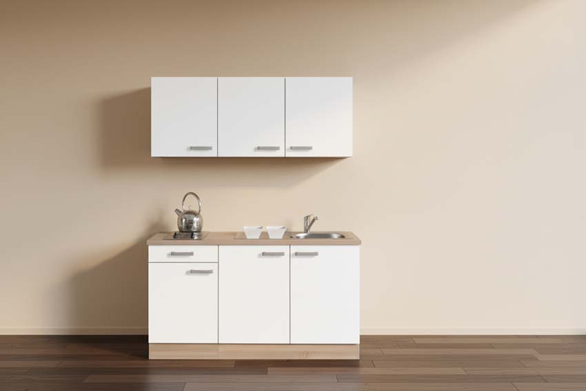 Keuken student wit/eik licht 150cm - met inox kookplaat