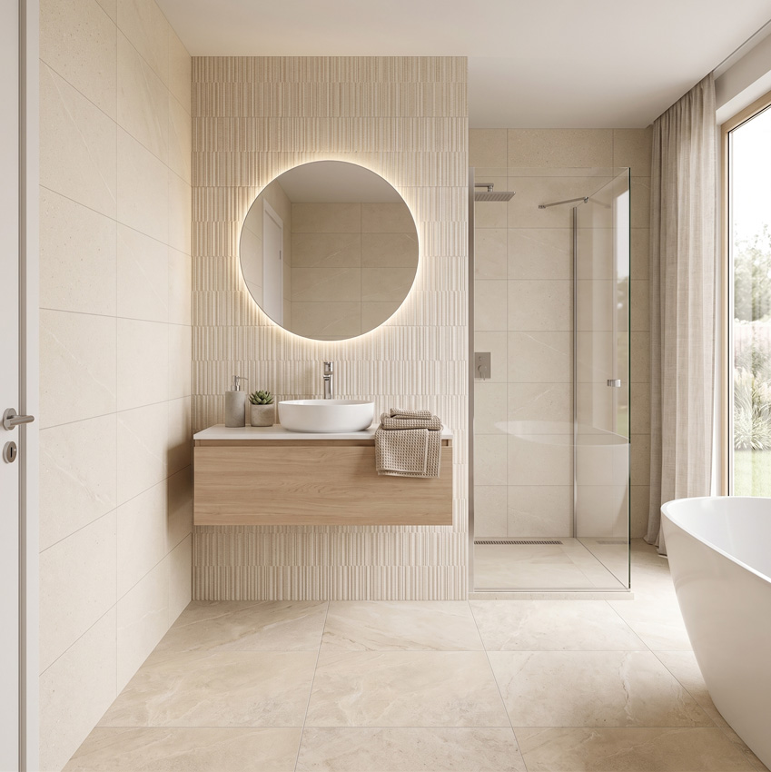 Wandtegel Cliff mat cream 33x90cm