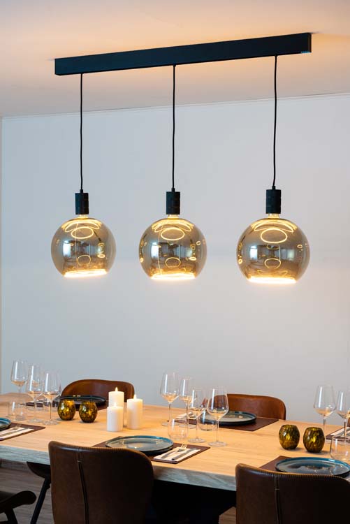 Rail lumineux design Béa noir set 1,2m 3 lustres Smokey Grey E27 3x8W