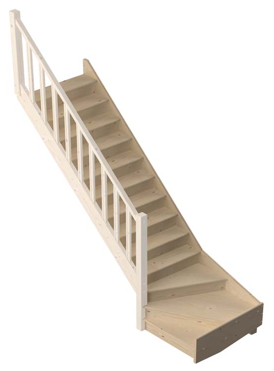 Escalier fermé sapin Hamburg avec quart de tour à gauche avec rampe