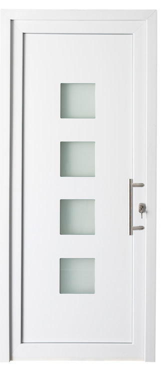 Buitendeur 4 vierkanten PVC mat glas wit 980x2180mm rechtstrekkend