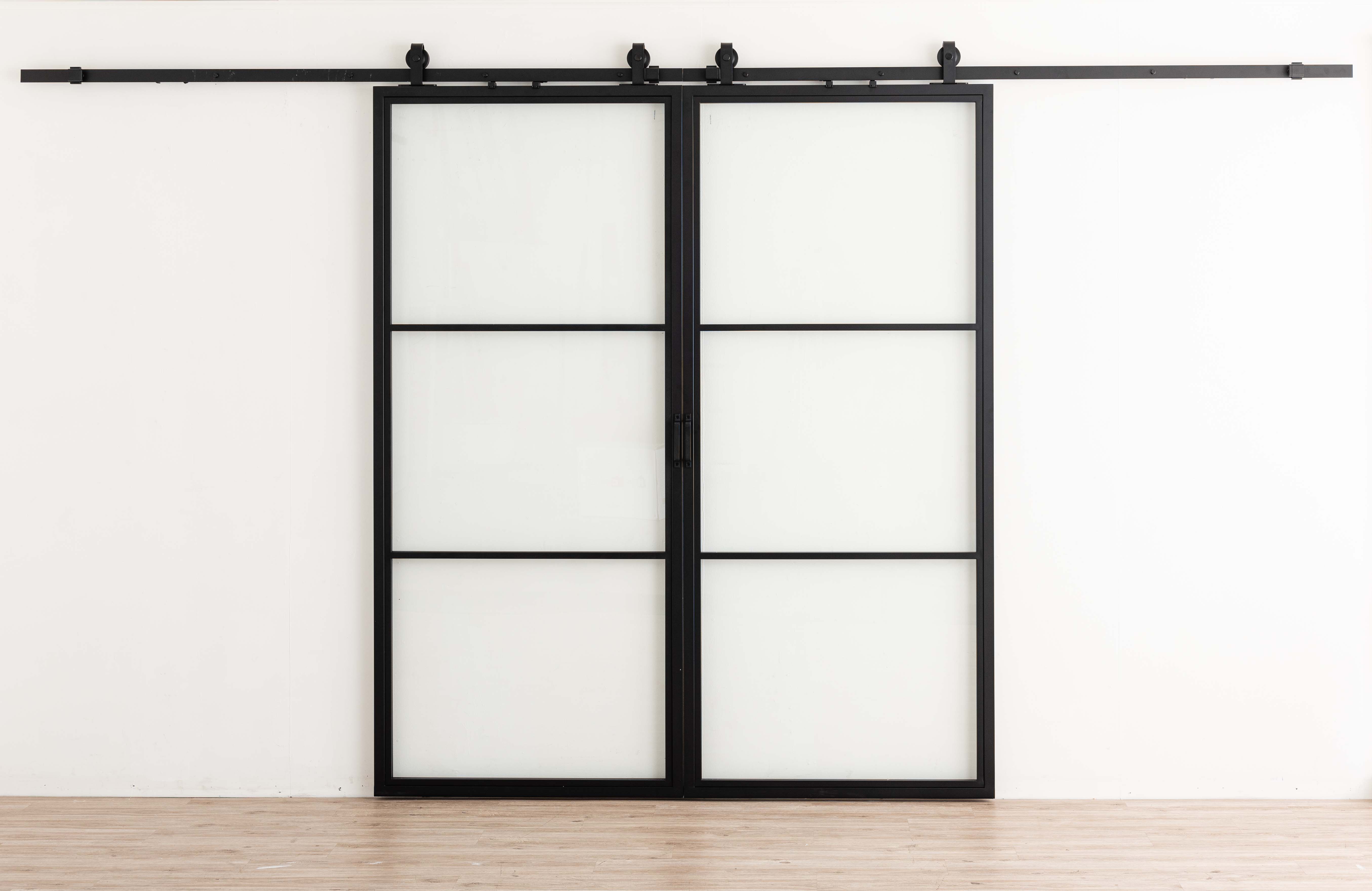 Complete dubbele stalen schuifdeur Tyra 2x3R op maat + rail zwart