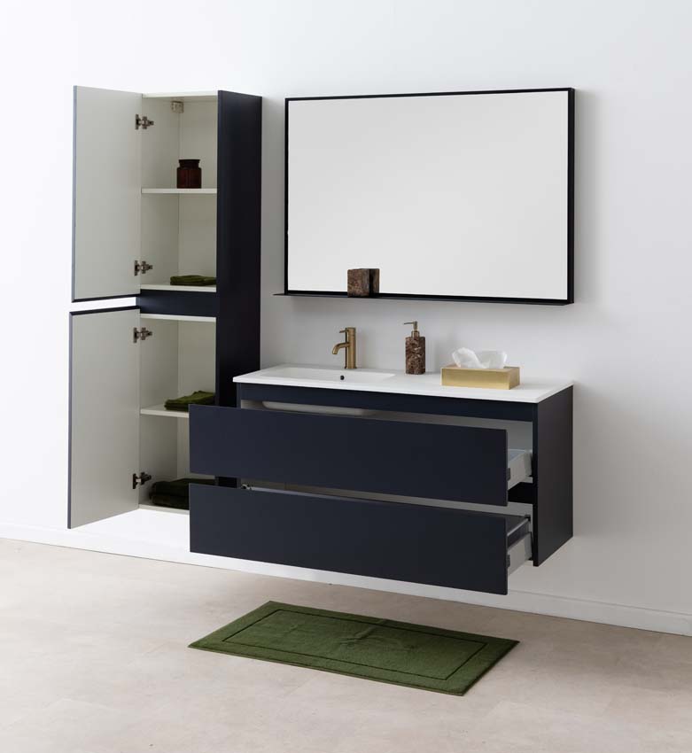 Meuble de salle de bains Tibo gris suspendu avec lavabo simple à gauche blanc mat 120cm
