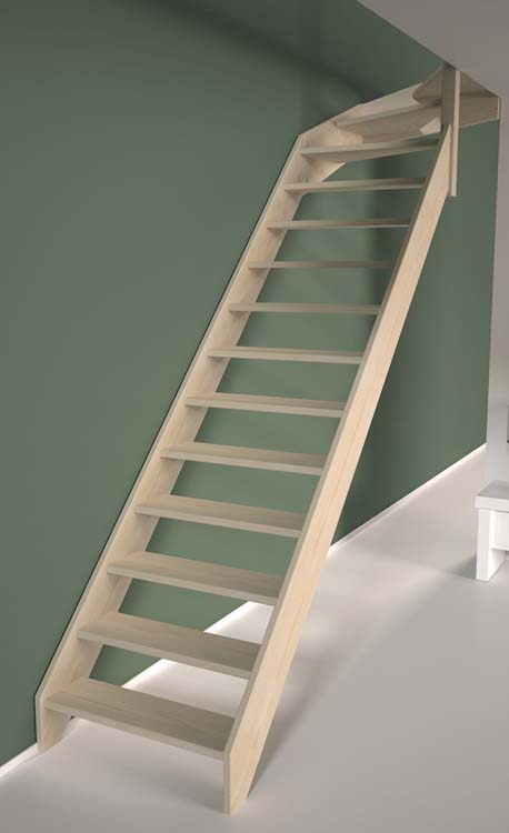 Escalier sapin Bonn mini avec quart tournant haut droite