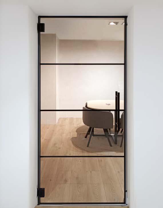 Porte intérieure vitrée complète Murano 4R 73x201cm poignée ronde noire + charnières premium