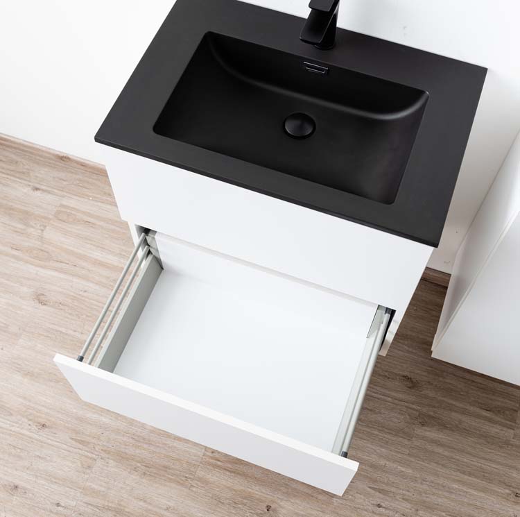 Meuble Pia blanc mat 700 mm lavabo noir Meuble Pia blanc mat 700 mm lavabo noir