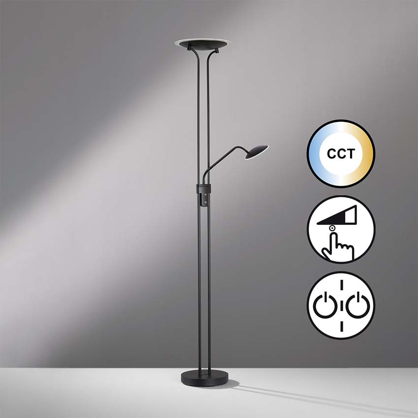 Vloerlamp met leeslamp - hoogte 180cm - 4300 lumen - 880 lumen - zwart