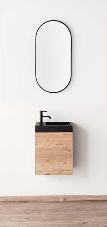 Meuble de toilette Dotan chêne lavabo noir mat 45x40x22cm