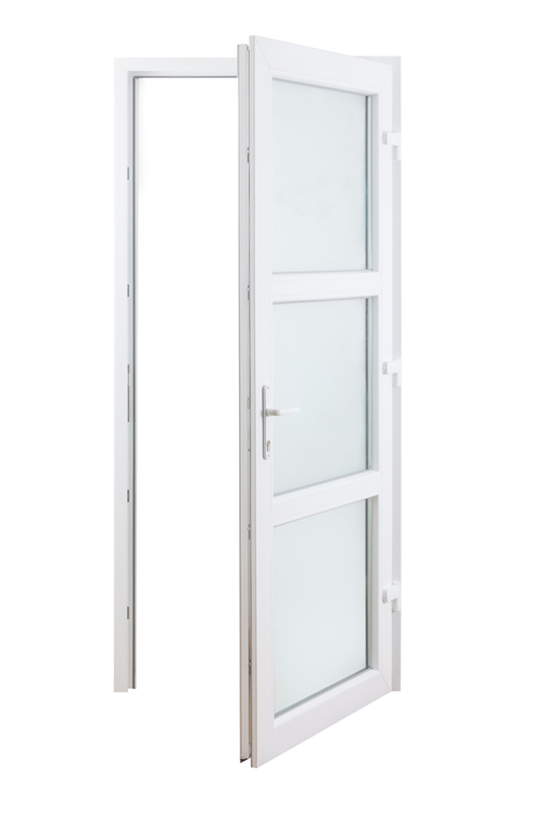 Porte extérieure 3 parties PVC verre mat blanc 980x2180mm ouvrant à droite