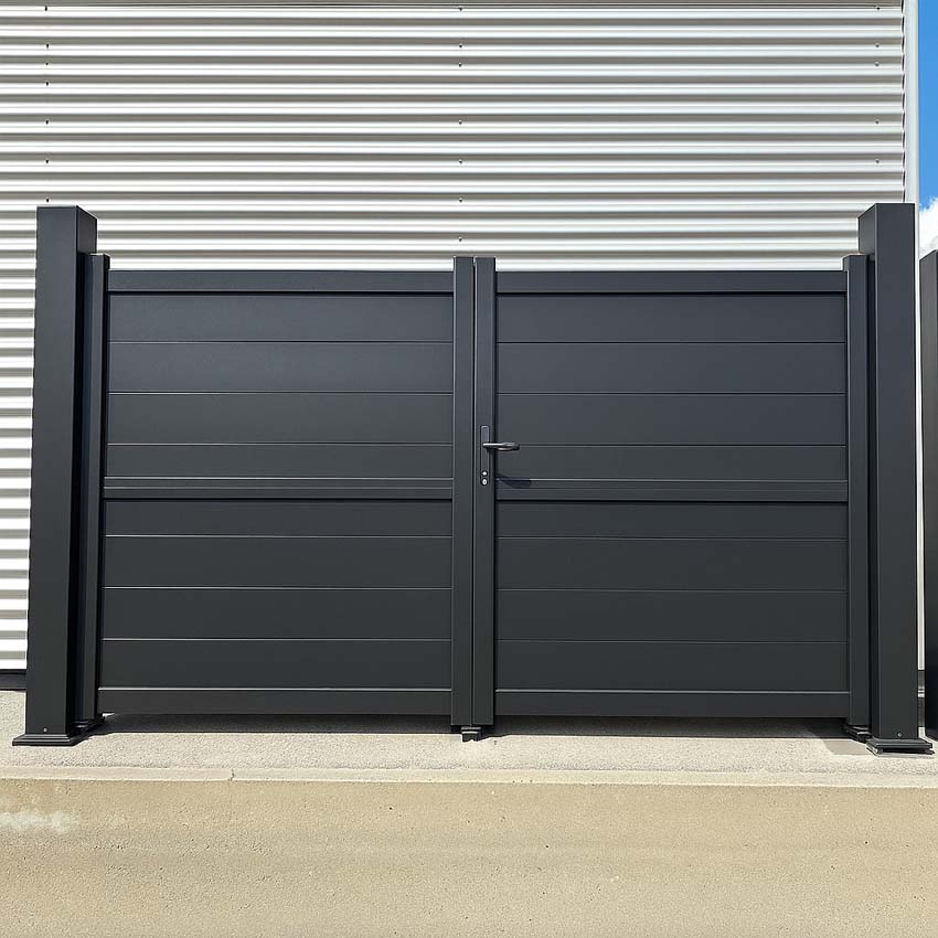 Portail battant Orlando en aluminium double fermé noir mat 300x180cm