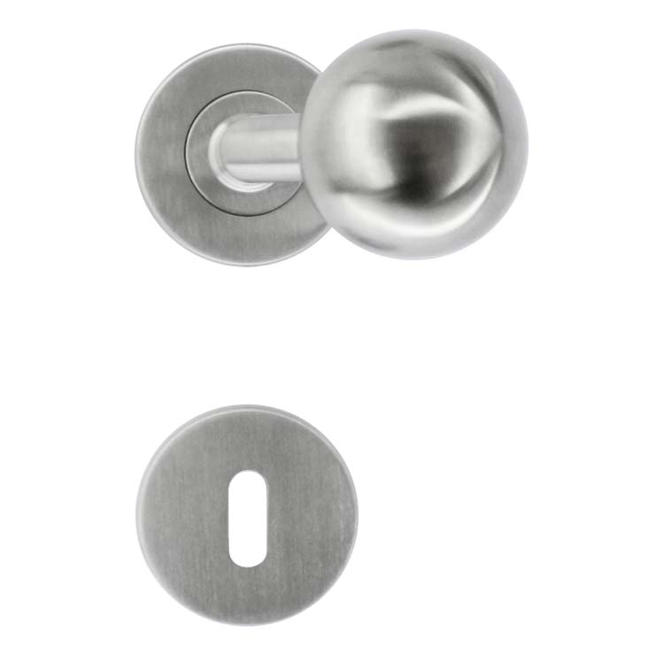 Poignée de porte pro boule 50mm inox plus rosace barbe