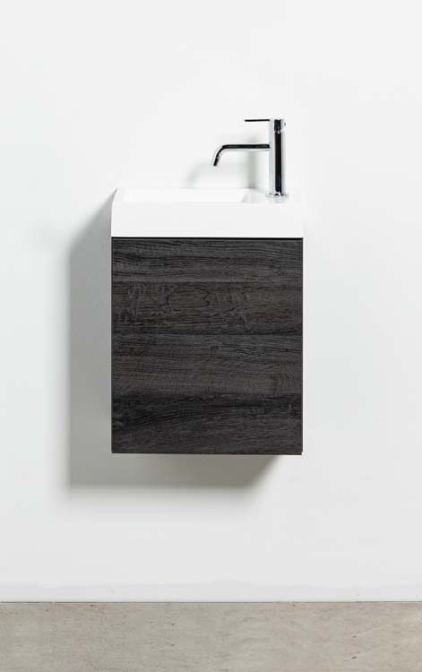 Toiletmeubel Dotan donkere eik wastafel wit 45x40x22cm
