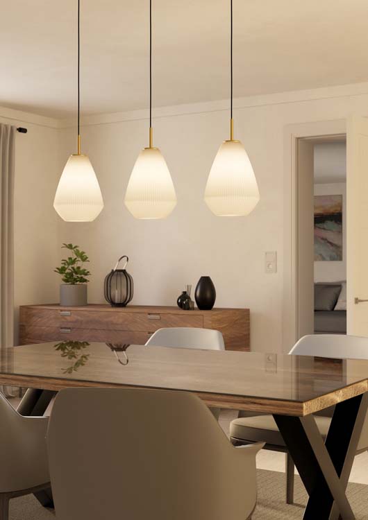 Lampe suspendue Rola 3xE27 L90CM verre taupe/or mat