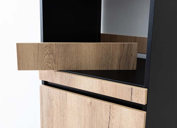 Keukenkast Plenti kolomkast voor oven en koelkast zwart/houtlook 60x208cm