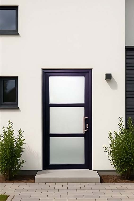 Buitendeur 3 delen PVC mat glas antraciet/wit 980x2180mm rechtstrekkend