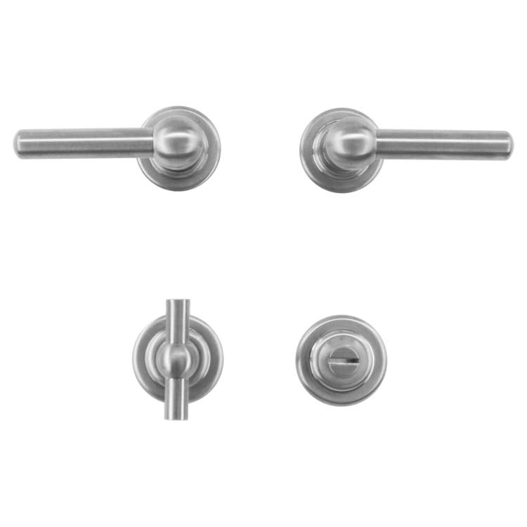 Poignée de porte pienza vieux L+L look inox + serrure toilette