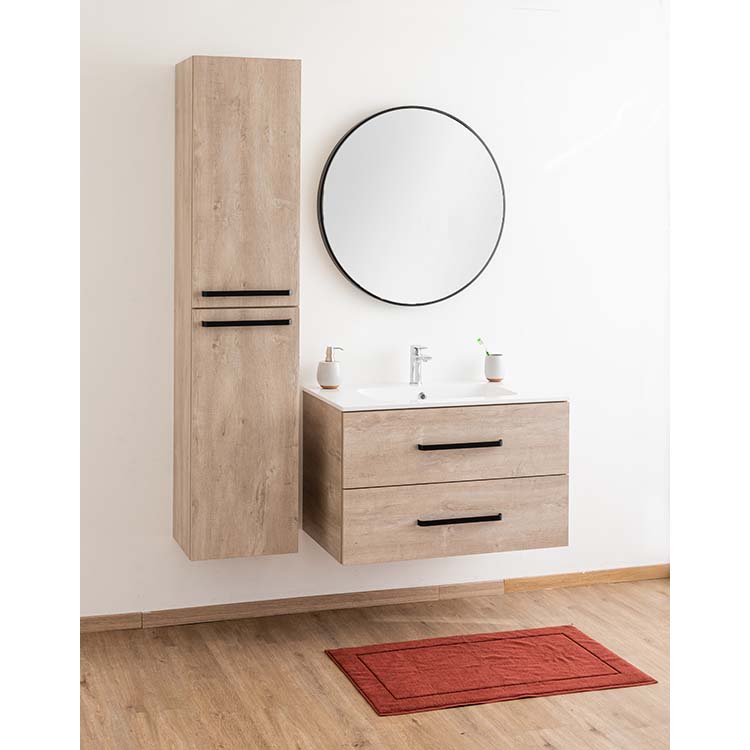 Meuble salle de bain Plato asp chêne béton 90cm - brillant - poignée mat noir