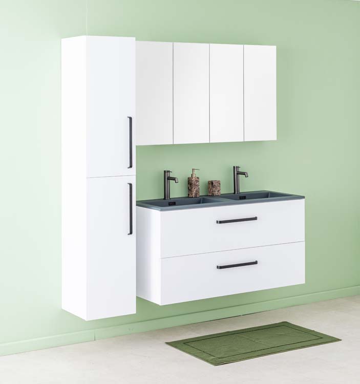 Meuble de salle de bains Bison blanc mat suspendu avec lavabo double noir mat 120cm