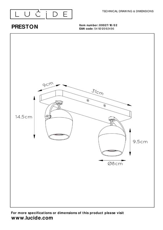 Spot plafond - LED Dim to warm - GU10 - 2x5W 2200K/3000K - Or Mat / Laiton