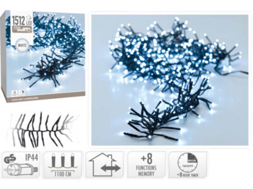 Éclairage de Noël cluster LED 1512 leds blanc froid intérieur/extérieur