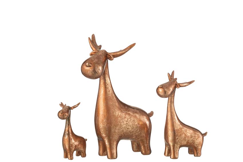 Hertenset resin koper 18x10x25cm 3 stuks