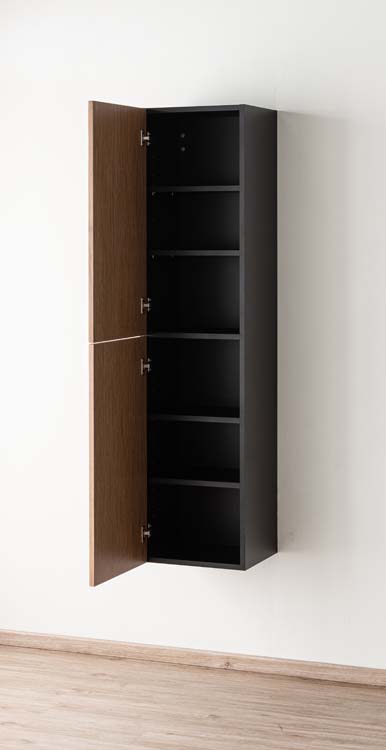 Kolomkast Dorian mat zwart/notelaar hangend 160x40x32cm