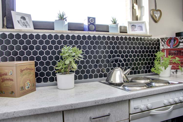Mosaïque Hexagon noir brillant 32,5x28,1cm