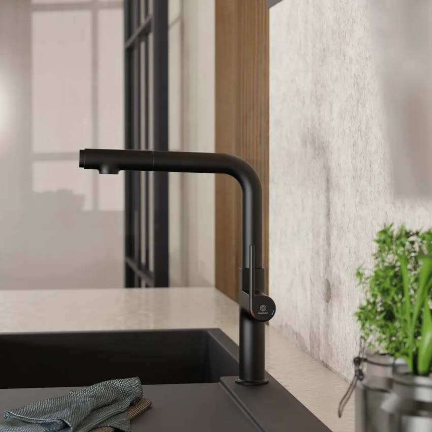 Robinet de cuisine Wasserwerk WK 11 noir mat avec bec extractible