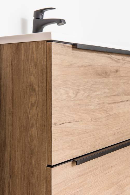 Badkamermeubel Mist houtlook staand met enkele wastafel glanzend wit 80cm
