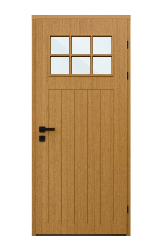 Porte extérieure bois Alva meranti naturel verre clair ouvrant à droite sur mesure