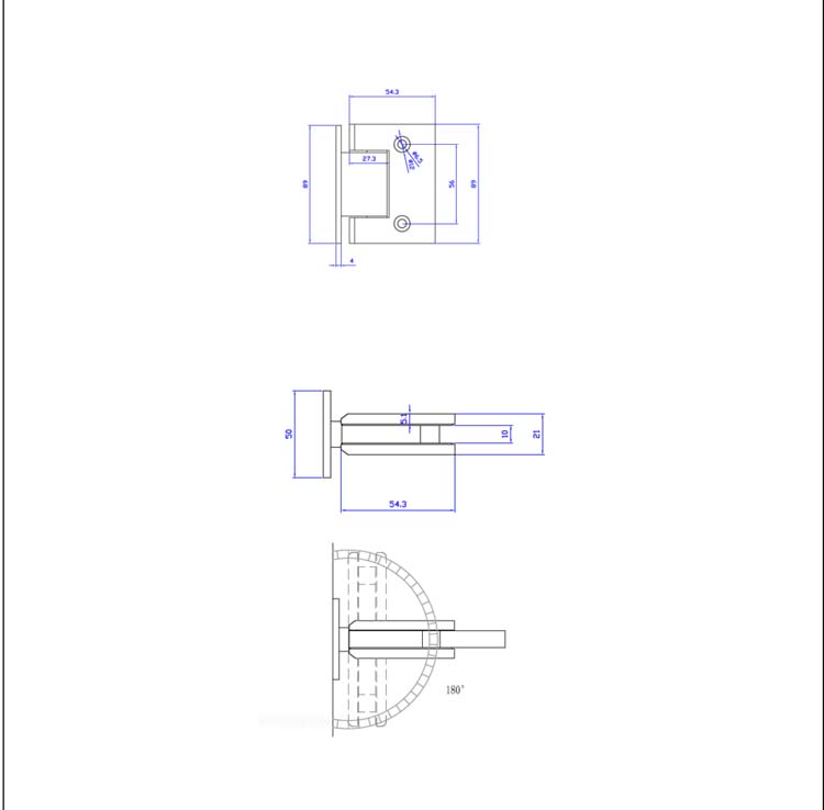 Glazen deur enkel 10mm sky black+scharnieren inox-maatwerk
