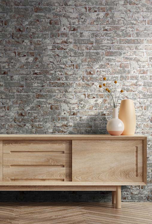 Vinyl op vliesbehang baksteen bruin/grijs 0,53x10m