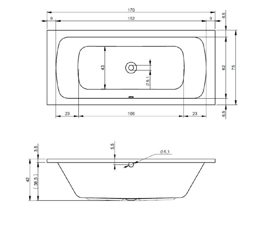 Baignoire encastrable Verona Duo blanc brillant 170x75cm