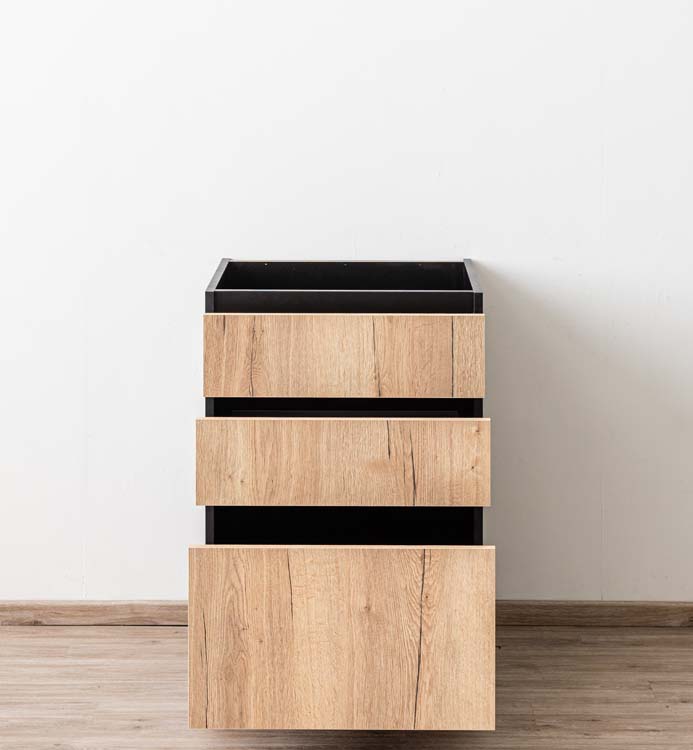 Keukenkast Plenti onderkast met 3 lades zwart/houtlook 60x78cm