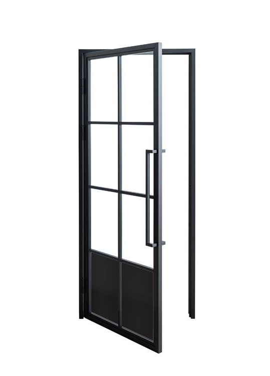 Porte intérieure en acier simple Tara 6W verre + panneau ouvrant à droite sur mesure