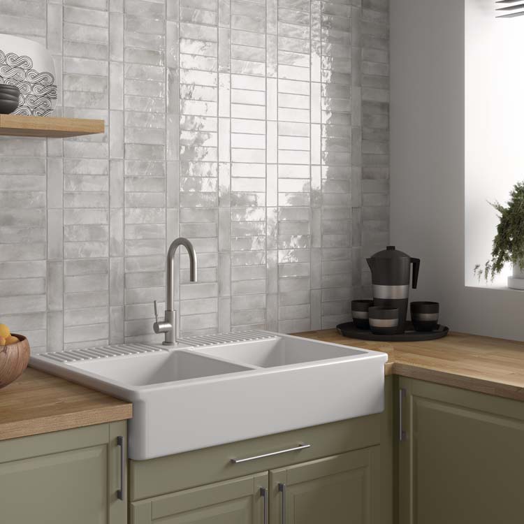 Carrelage mural Nono amber grey brillant 5x15cm
