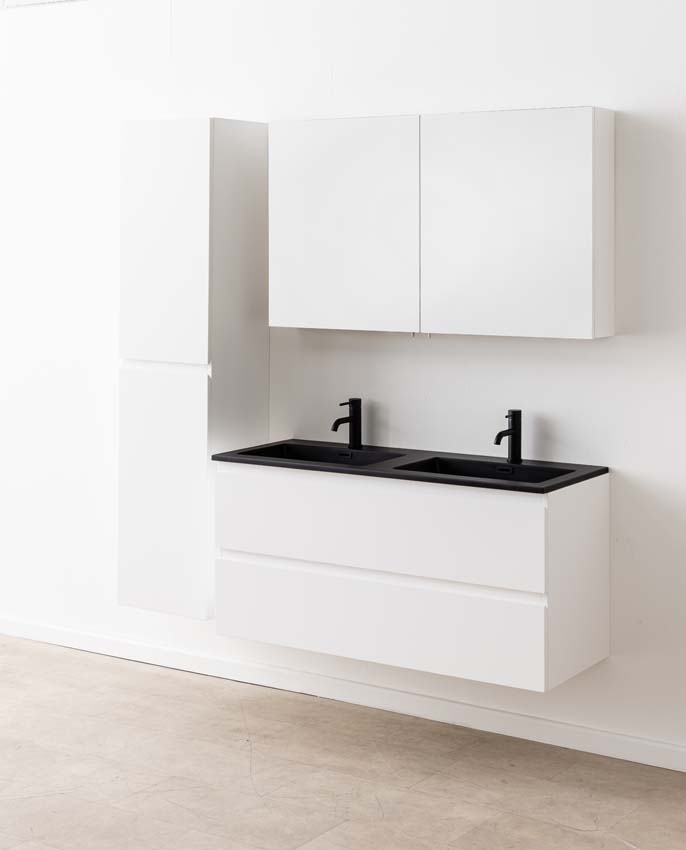 Badkamermeubel Tibo wit met dubbele wastafel mat zwart 120cm