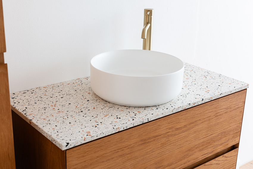 Badkamermeubel Fior eik hangend met enkel topblad terrazzo 90cm