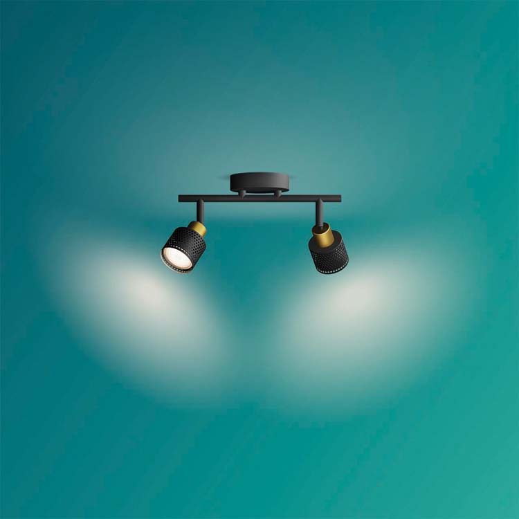 Spot en saillie - Noir/or - 27,4x13,4x11,2cm - GU10 - 2x35W