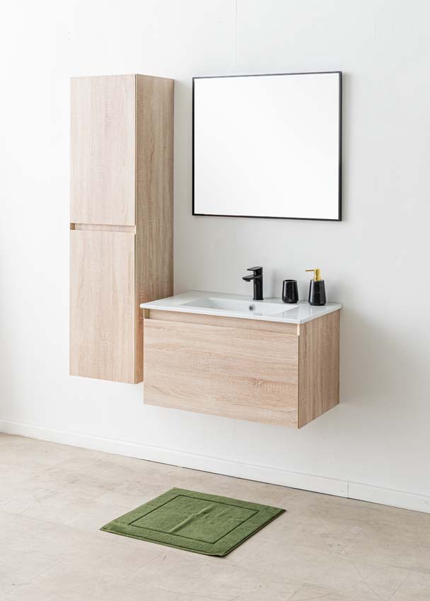 Badkamermeubel Arizona eik hangend met enkele wastafel glanzend wit 80cm