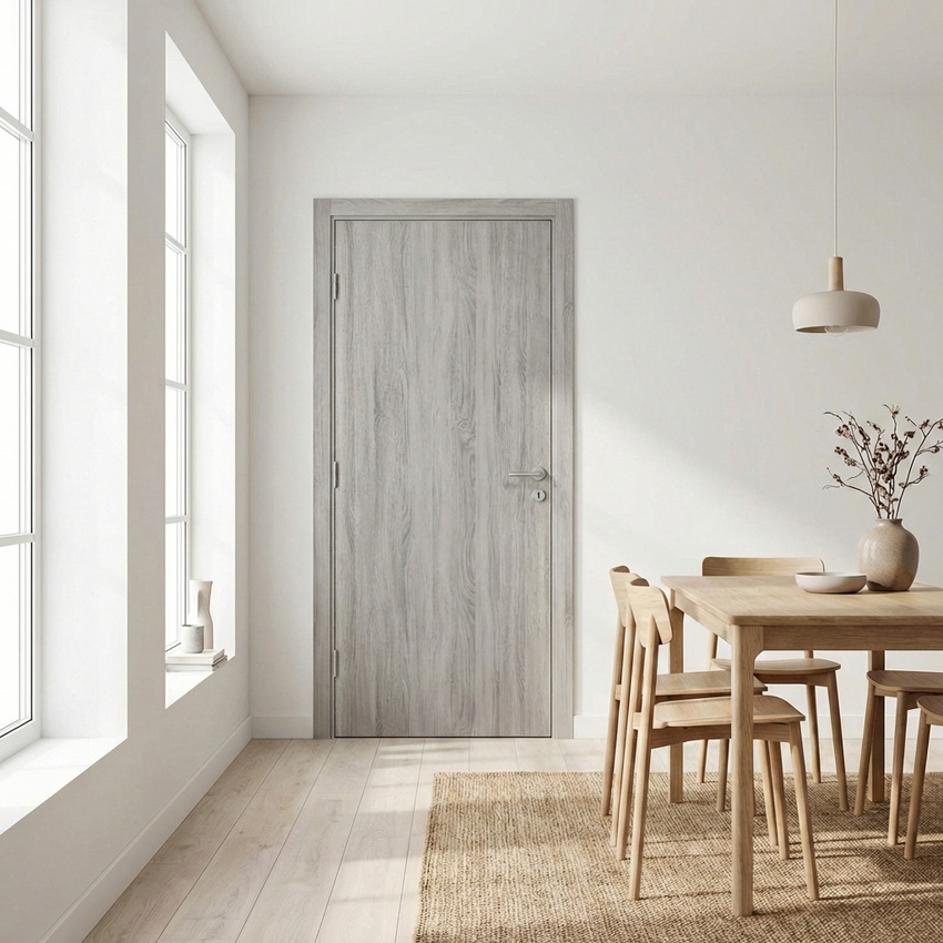 Porte intérieure complète Reale Alpino chêne gris 201,5x63cm alvéolaire verticale réversible + châssis 16,5cm