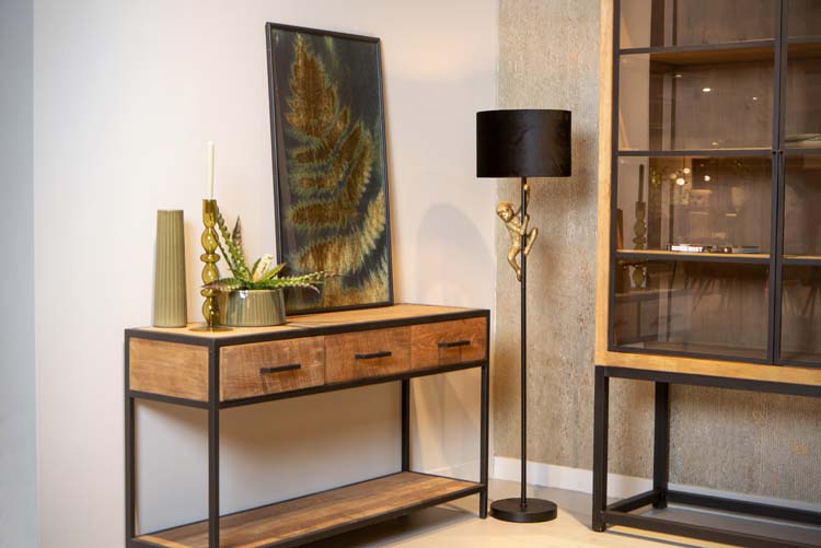 Lampadaire singe - noir/or - H150cm - E27 - 60W