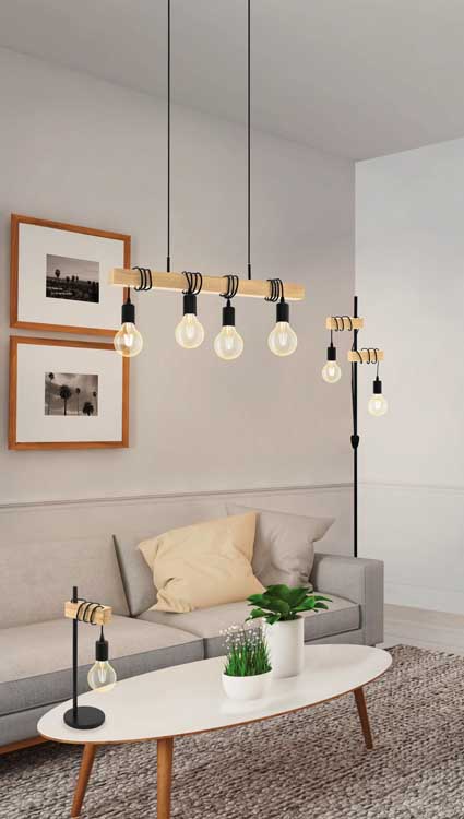 Lampe suspendue E27 - Noir chêne - 4 lampes
