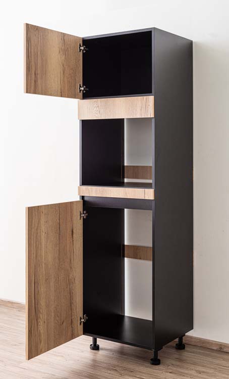 Keukenkast Plenti kolomkast voor oven en koelkast zwart/houtlook 60x208cm