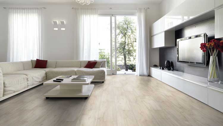Sol stratifié clic 1286x194x8mm avec v-rainure chêne creme