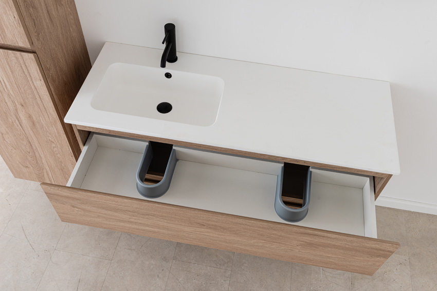 Badkamermeubel Bianca eiklook hangend met enkele wastafel mat wit 120,5cm